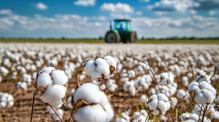 Cotton field with blooming cotton plants.