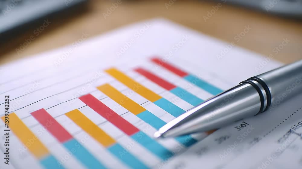 Poster comprehensive investment analysis exploring business data through graphs and pen for informed financ