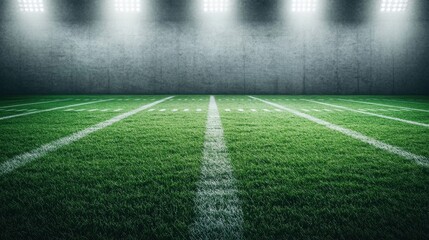 Obraz premium Bright Football Field Ready for Game Night Under Stadium Lights