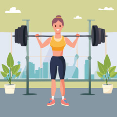 Fototapeta premium illustration of a woman lifting a barbell in a gym setting.