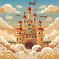 Fototapeta premium Whimsical Castle in Clouds: A Fantasy Vector Illustration