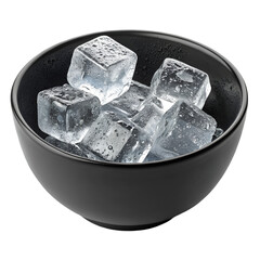 Black bowl full of ice cube isolated on white background