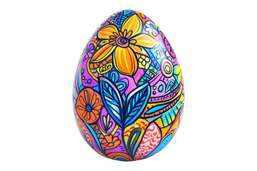 Decorative Easter egg with intricate floral patterns in vibrant colors isolated on white transparent background.