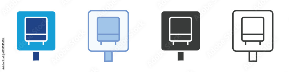 Poster bus stop icons collection – multiple vector styles icons