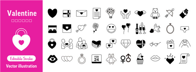 バレンタイン アイコン ベクターセット 素材集 (ハート/ギフト/カップル/かわいい/ポップ/ロマンチック/編集可能)  © Nekoyamada