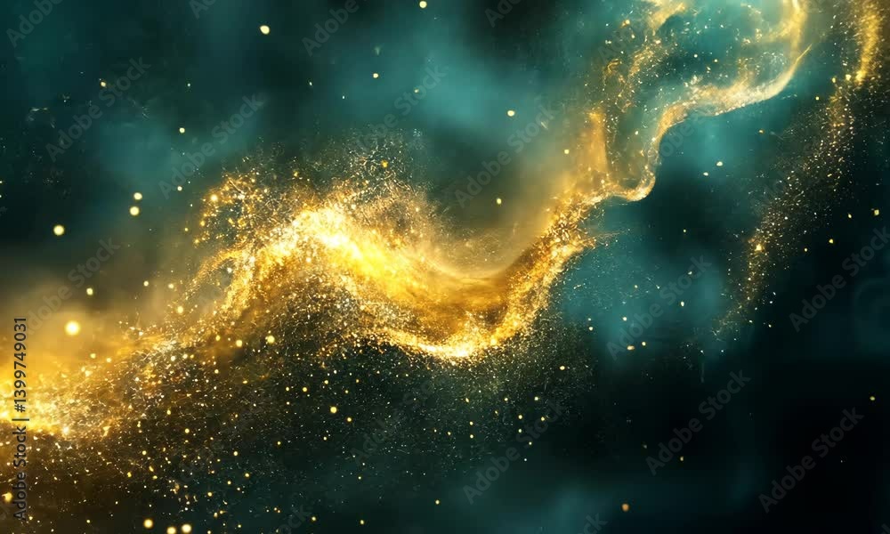 Aufkleber abstract gold dust particles wave flowing on deep teal background video loop