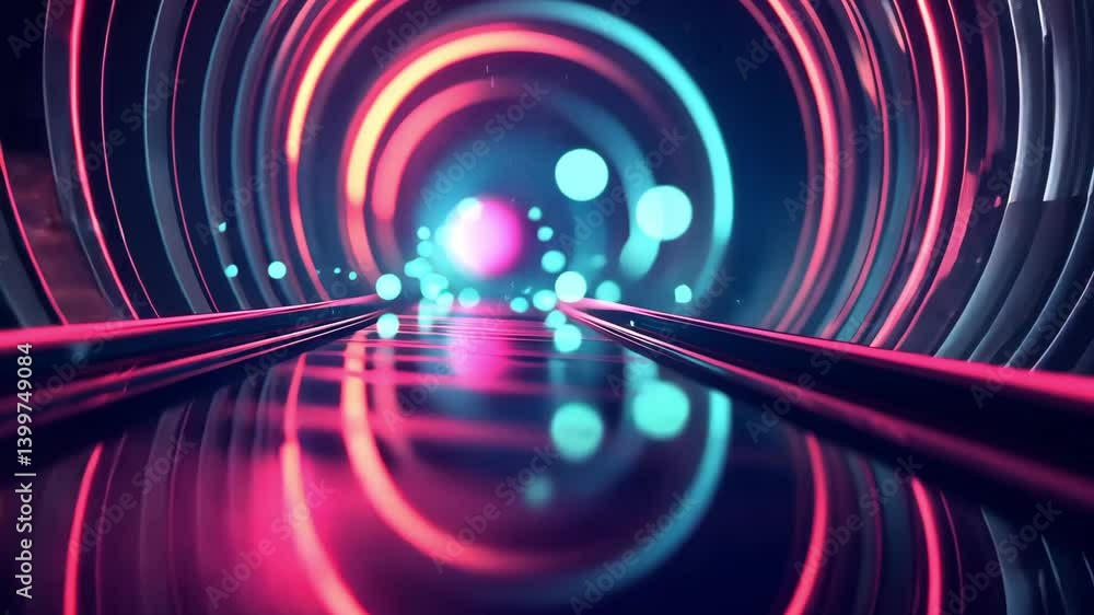 Poster vibrant abstract tunnel with glowing circles and lines, creating futuristic atmosphere filled with e