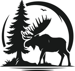 Silhouette of a woodland animal moose