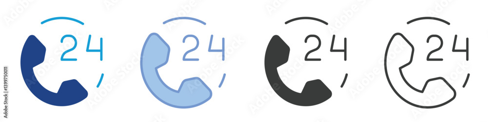Poster call center 24 hours icons collection – multiple vector styles icons
