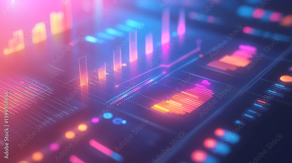 Poster digital abstract background showing data analysis and financial statistics neon glow futuristic look