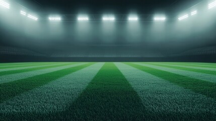 Vivid Green Grass Field Under Stadium Lights with Dramatic Atmosphere