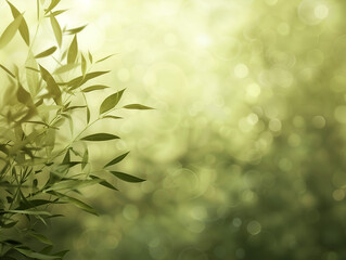 Dreamy green nature background with bokeh and bamboo.