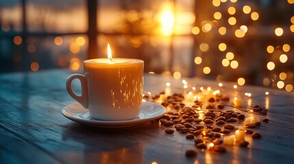 Obraz premium Cozy Coffee Candlelit Tabletop Scene.