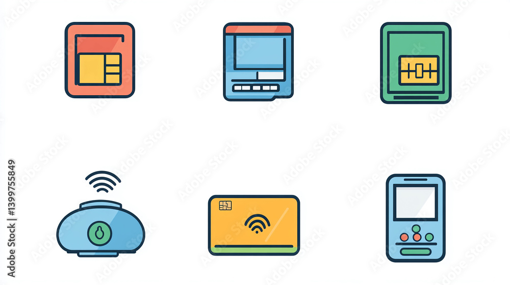 Aufkleber cellular sim cards and modern technology icons for mobile devices and wireless communication network