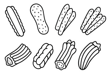 churros line art sweet pastry vintage bakery sketch