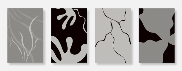 Abstract foliage poster background design set. Leaves shape art for wallpaper