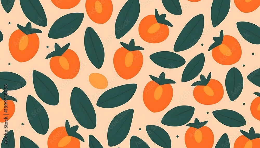 Poster seamless pattern with persimmons and leaves for textile or background