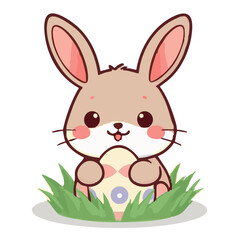A cute easter rabbit surround by easter eggs