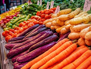 Vibrant array of fresh produce at a market stall