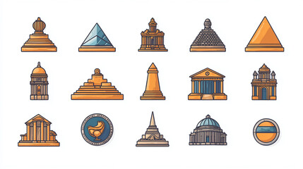 Vector illustration of world landmarks and historical buildings for travel and tourism design project