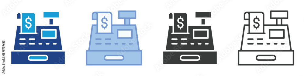 Poster cash register icons collection – multiple vector styles icons