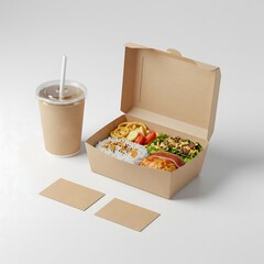 Kraft lunch box with pasta, salad, and iced drink
