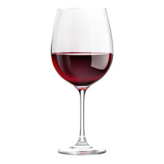 A sleek wine glass filled with rich red wine showcases elegant curves and a refined stem.