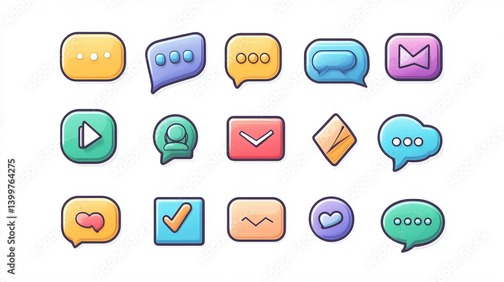 Poster collection of cute message icons chat bubbles email play button and more in modern flat design style