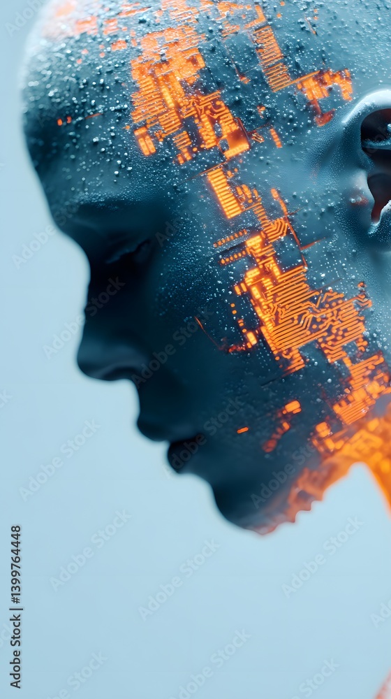 Poster adaptable artificial intelligence, a futuristic ai dynamically reconfiguring itself, glowing circuit