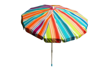 a colorful striped beach umbrella designed for sun protection and leisure activities showcasing vibrant hues that evoke a fun summery atmosphere