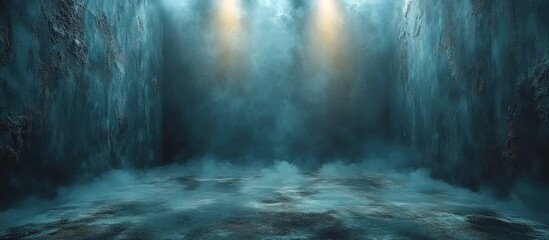 Fototapeta premium Misty cavern interior with spotlight, fantasy background