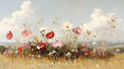Colorful Wildflowers Meadow Landscape.