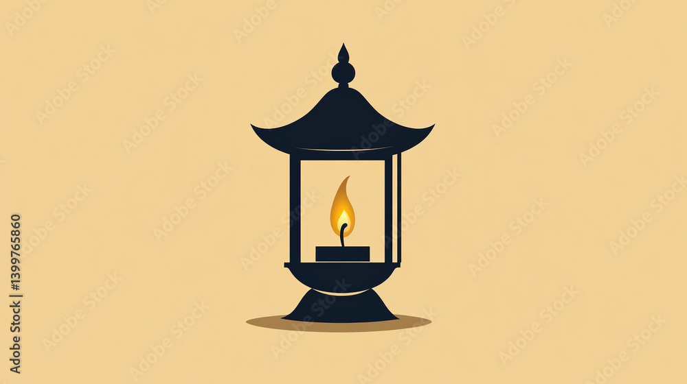 Poster illustration of a glowing lantern with flame vector design element for graphic projects and web desi