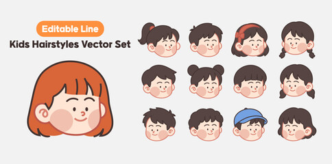 Cute Kids Hairstyles Avatar Set – Cartoon Boy and Girl Head Icons