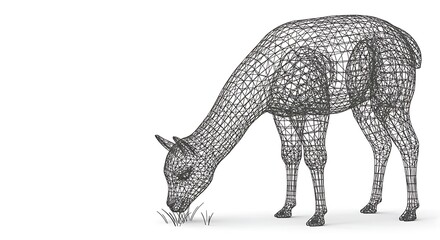 Wireframe Alpaca Grazing: A 3D Rendered Illustration AI Generated