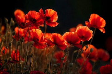 Obraz premium Poppy Flowers Against Dark Background