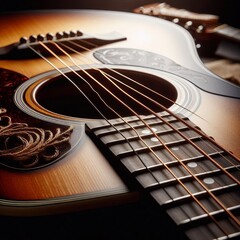 Obraz premium Guitar Strings and Body A close up of guitar strings and the bod