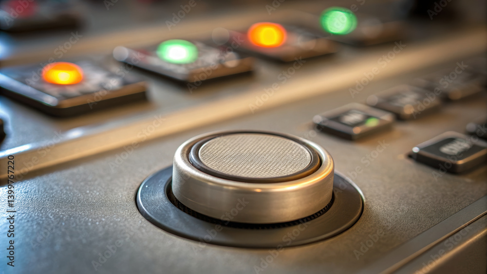Aufkleber close up view of control panel featuring emergency button, showcasing concept of functionality and s