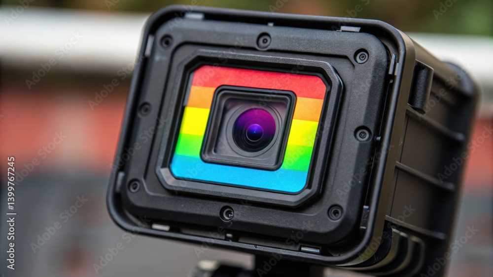 Poster capture essence of emergency button concept with this unique camera design featuring striking lens