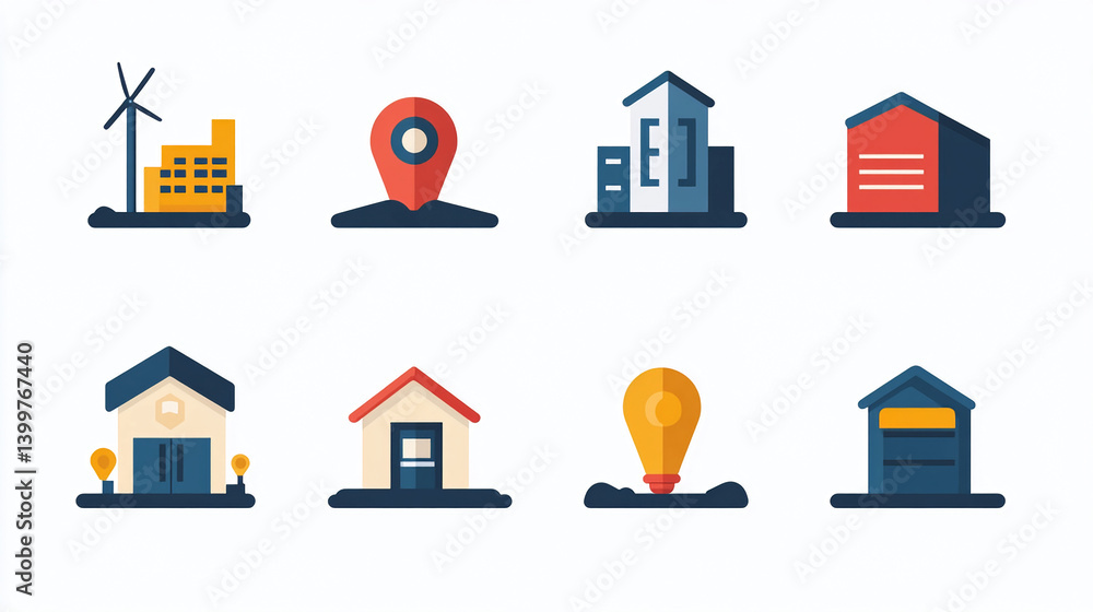 Poster flat design building icons vector set for real estate architecture and urban development projects de