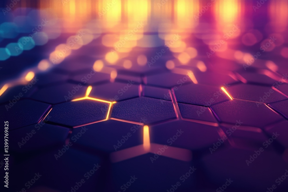 Aufkleber abstract hexagonal pattern with vibrant neon lights, creating a futuristic and technological aesthet
