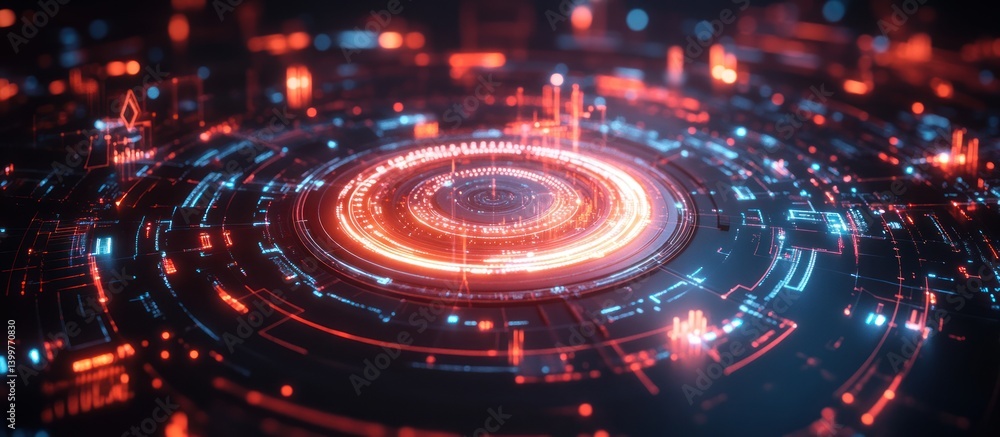 Poster futuristic tech interface glows, data streams