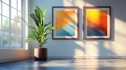 Interior design art prints plant sunlight home decor modern minimalist living room wall art decoration ideas