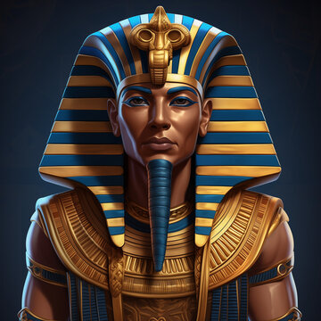 ancient egyptian pharaoh blue gold character game art on dark background