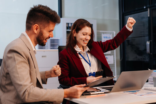 Businessman team creative are excited business success.