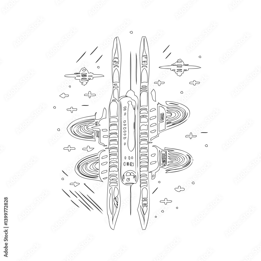 Poster linear representation of spaceship battle scene