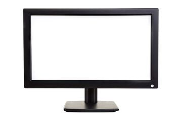 a blank computer monitor stands on a sleek black base showcasing a minimalist design it serves as a versatile display for various digital content and applications
