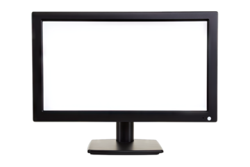 a blank computer monitor stands on a sleek black base showcasing a minimalist design it serves as a versatile display for various digital content and applications