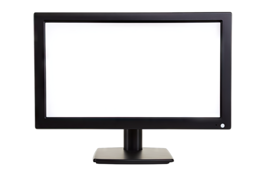 a blank computer monitor stands on a sleek black base showcasing a minimalist design it serves as a versatile display for various digital content and applications