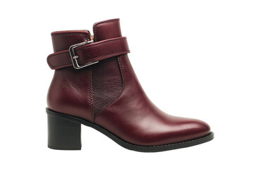 Isolated Burgundy Ankle Boot with Zipper